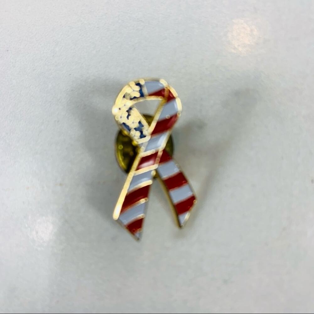Flag Ribbon Metal Enamel Pin Brooch 1"Long